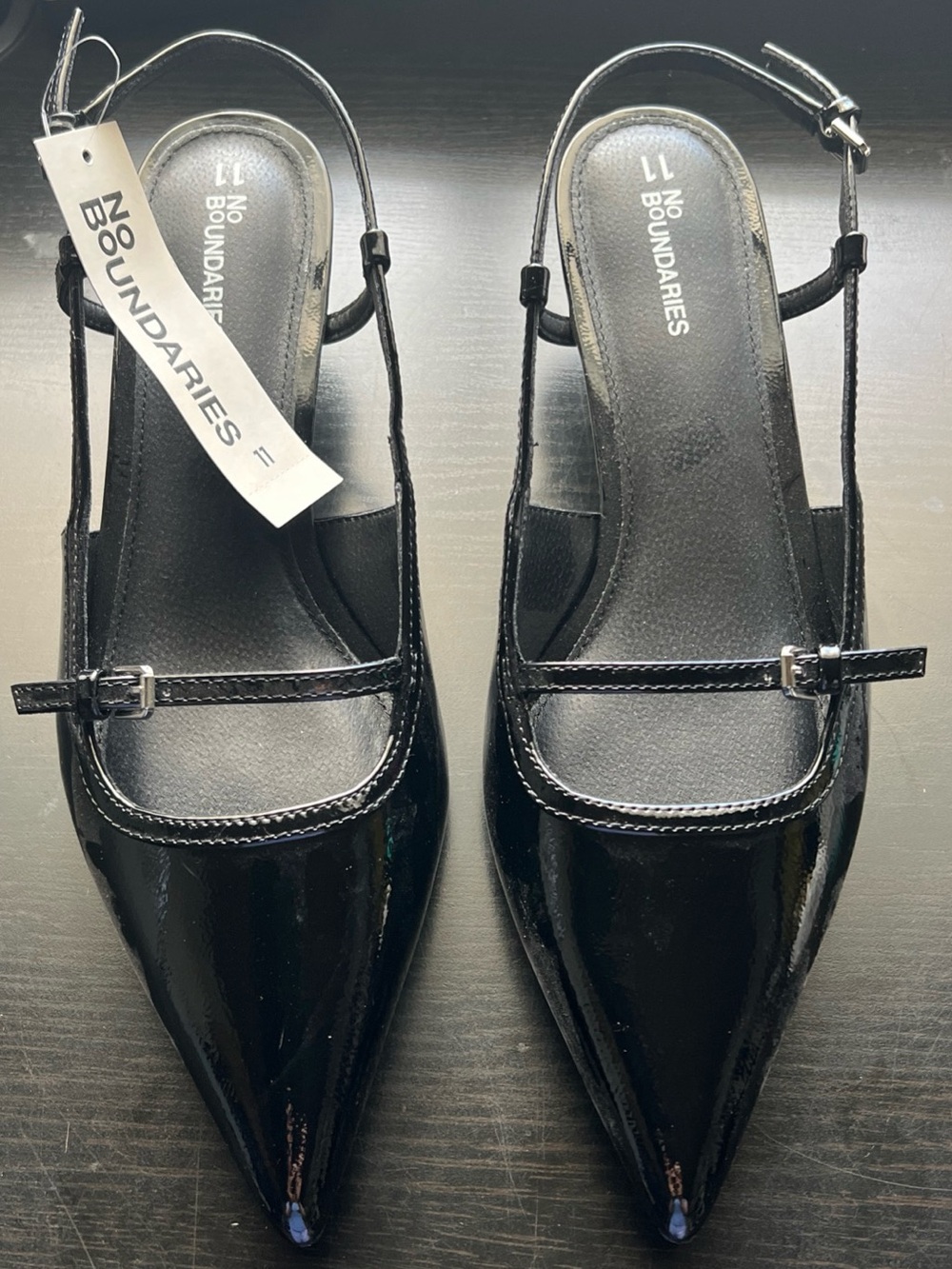 NWT No Boundaries Black Pointed Toe Slingback Kitten Heels Buckle Women 11 - Picture 2 of 5